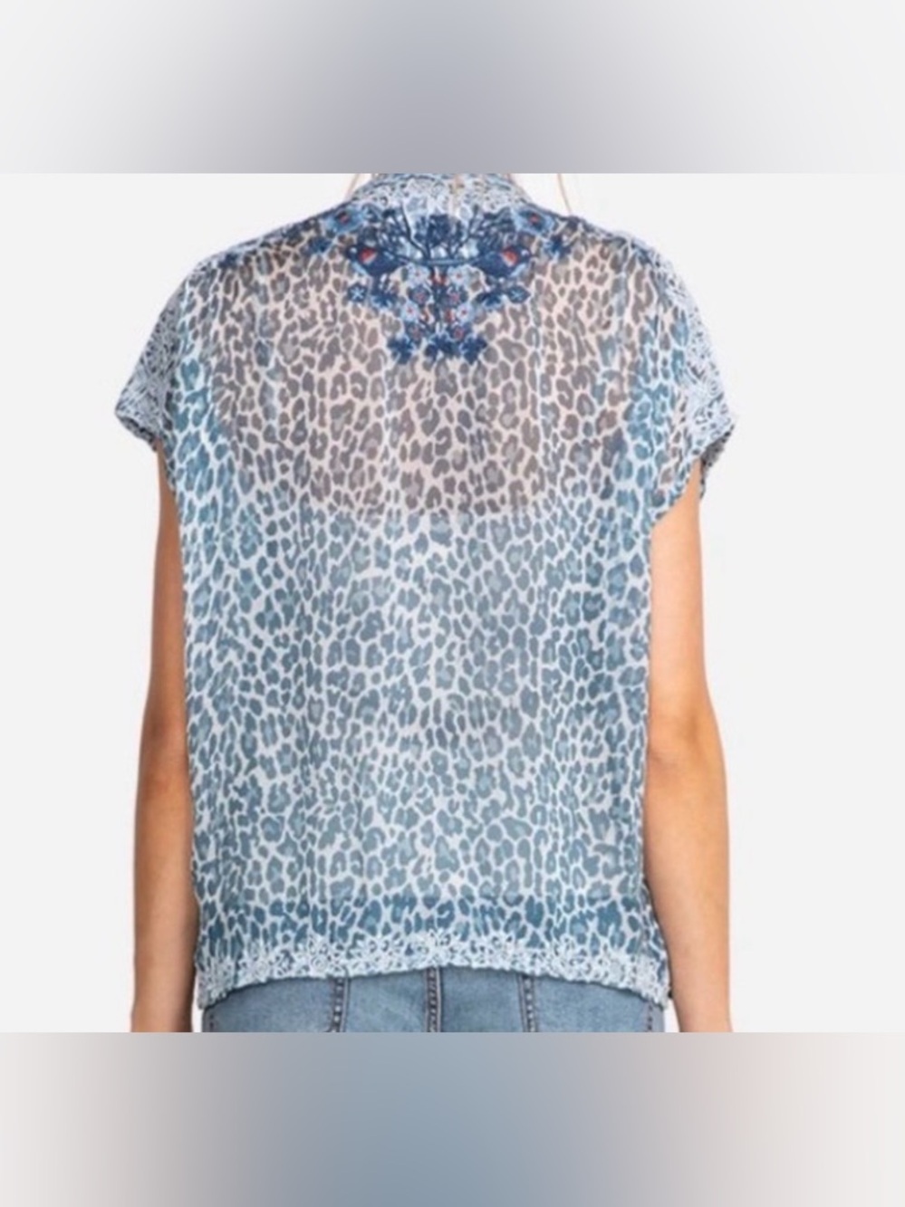 Johnny Was Bluewell Animal Printed Silk Chiffon Sz S - Picture 2 of 9